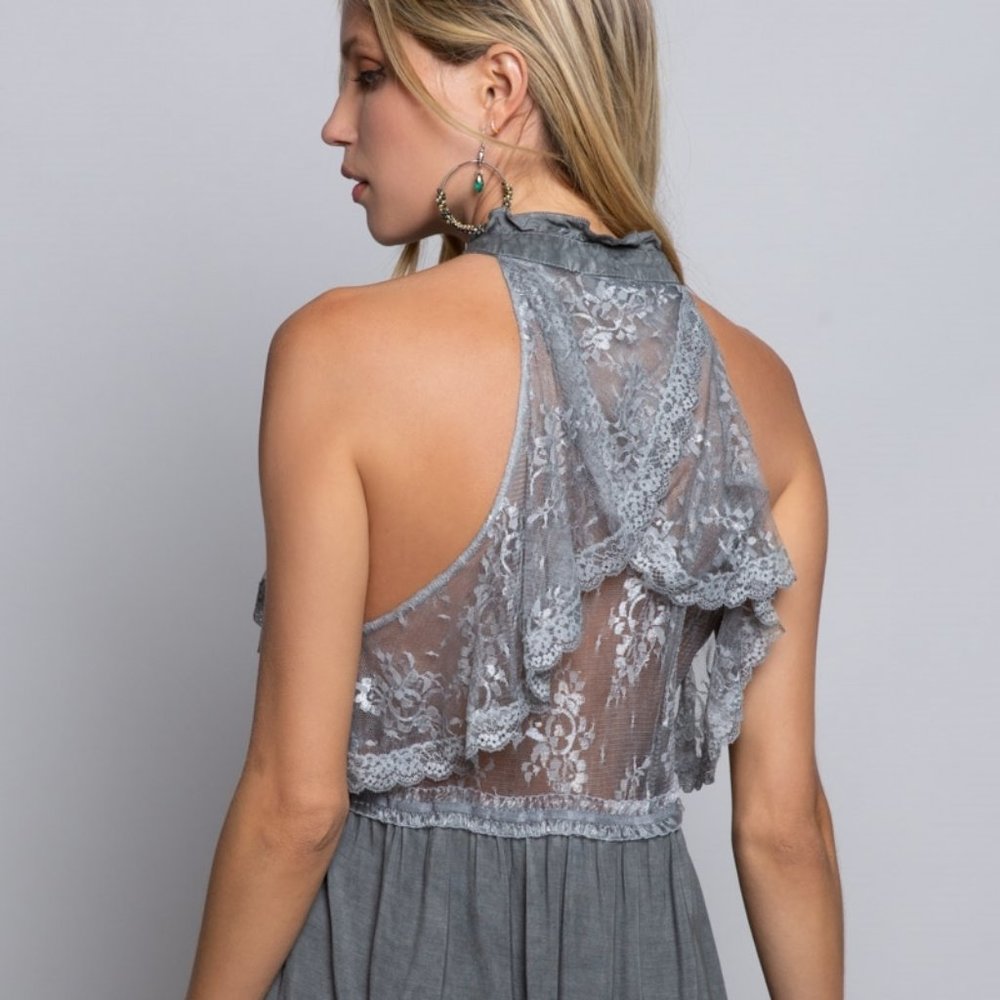 POL Front Button Closure Ruffle Detail Halter - Picture 2 of 12